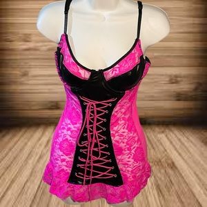 Seven ‘til Midnight Pink Lingerie Women Medium Black Corset Front Negligée